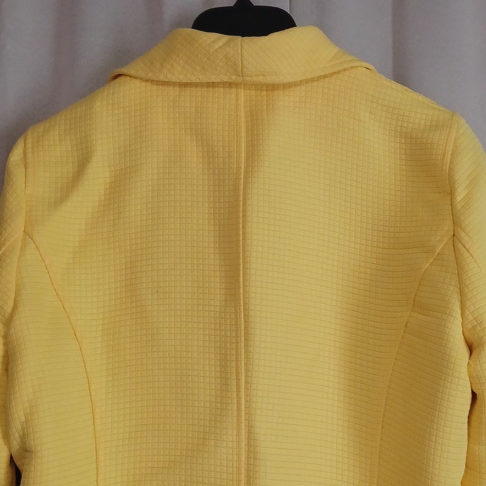 Sara Isabella Bright Yellow Square Textured Jacket Open Front Floral Lined Sz S - Picture 11 of 15